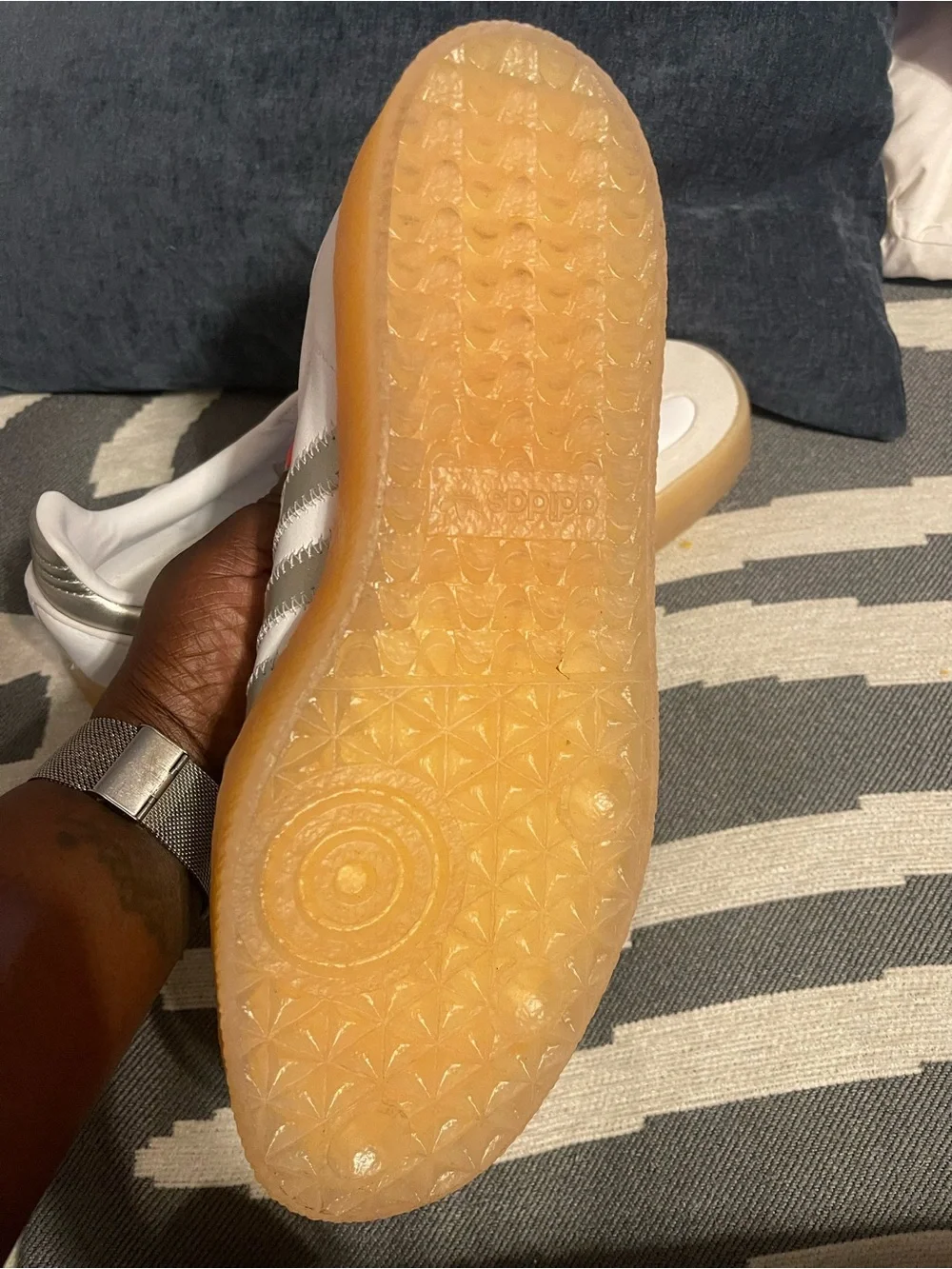 adidas White & Silver Platform Samba Sneakers with Gum Sole